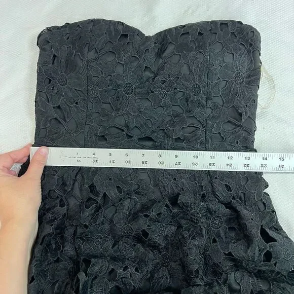 Alya Black Floral Crochet Sweetheart Neckline Sleeveless Dress